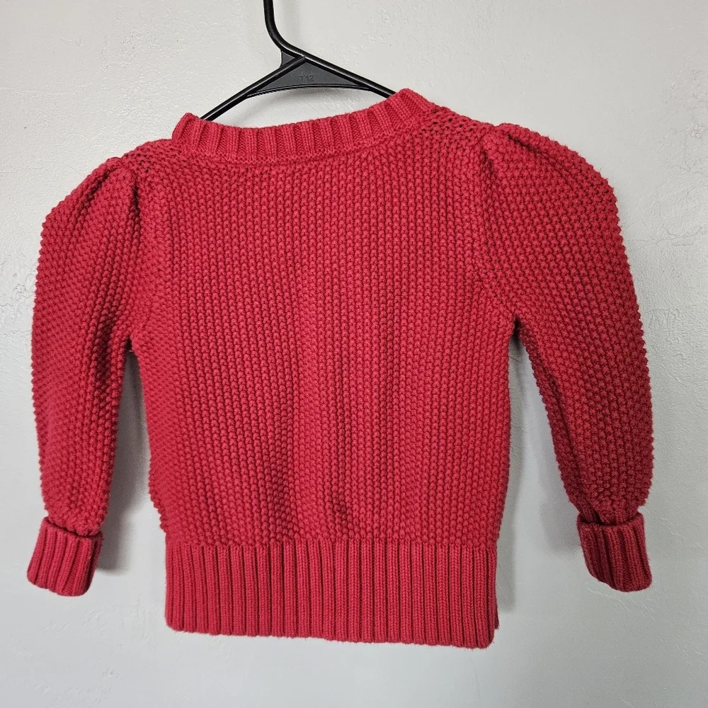 GAP Kids Girls XS Red Cable Knit Sweater Thick Chunky Knit Pom Holiday Winter